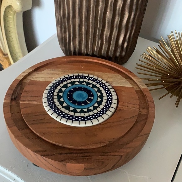 Flower Power Goodwood Cheese Tray pedestal tile wooden Mexican style boho‎ - Picture 6 of 12